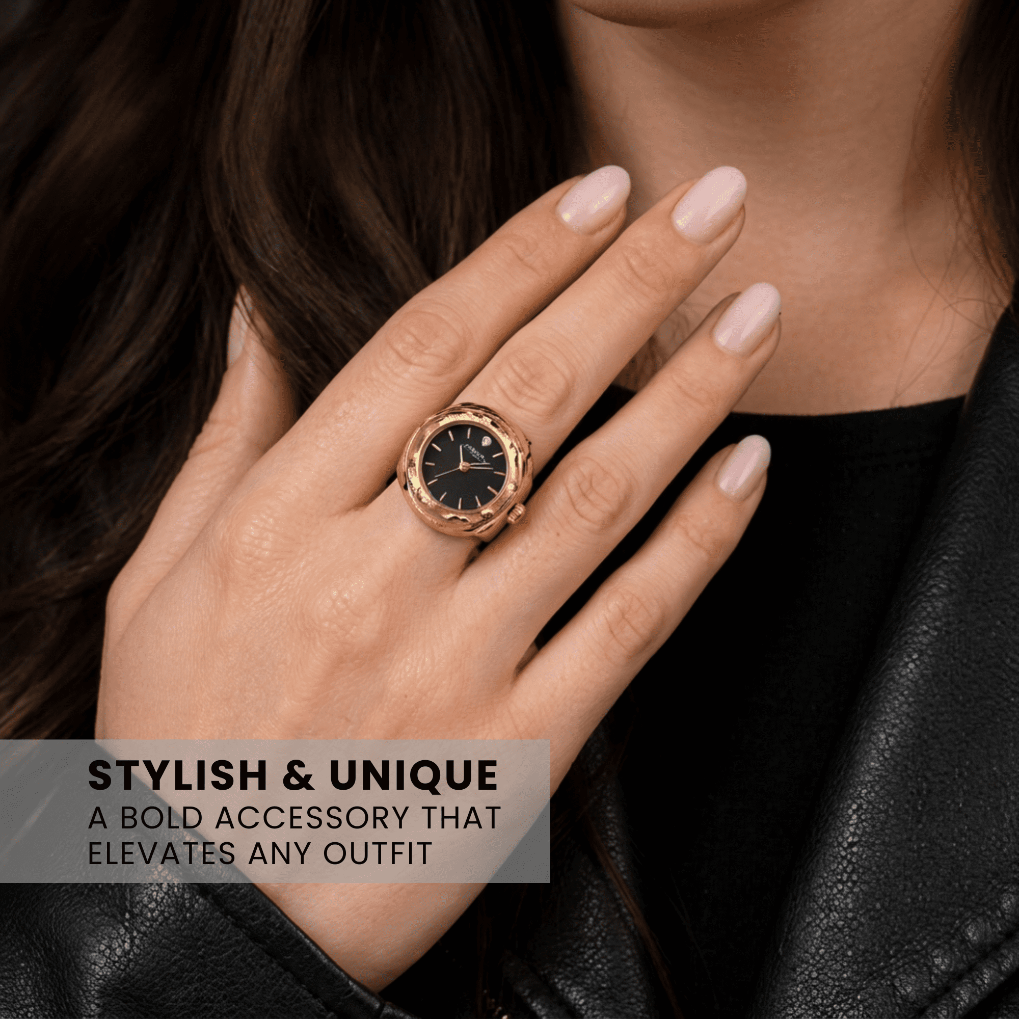 Gold Ring Watch for Women – Adjustable Stretch Band Finger Watch with Crystal Dial, Mini Analog Quartz Watch Ring, Fashion Jewelry Timepiece