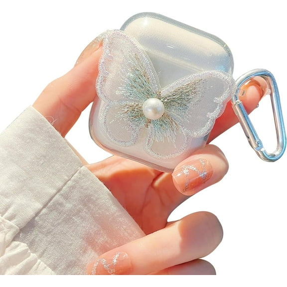 Compatible with AirPods Clear Case with Keychain,Luxury Butterfly Peal Creative Design,Soft TPU Protective Shockproof Case for AirPod 2&1 for Girls Women Teens