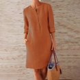 thumbnail image 2 of BJYX Robes Femmes Automne Coton Lin Mode Bouton Col Rond Manches Longues Poche Robes Unies Longueur Genou Robe Trapèze, 2 of 3