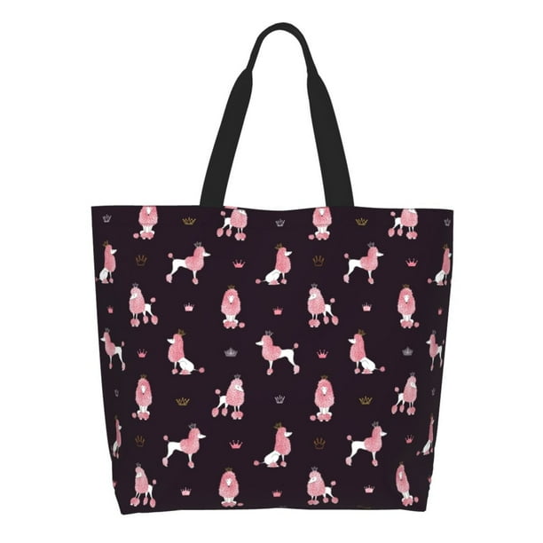 Balery Poodle Dog Bolsa Tote Estilo Estético con Cremalleras, Bolsa de Hombro, Bolsa de Compras Grande y Plegable
