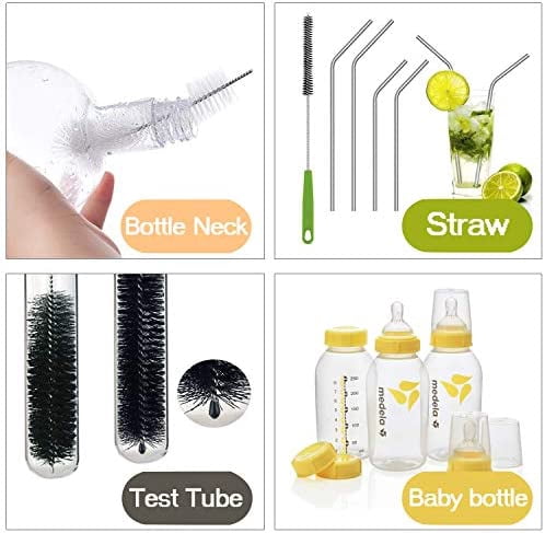 Long Bottle Brush, 17 in Bendable Cleaner Brushes for Cleaning Neck Beer Bottles, Wine, Baby Bottles, Water Bottles, Tumblers, Flask, Bird Feeder, Vase, Pipes and Brewing Supplies 7 Pack