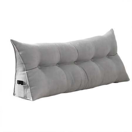 Crafts Bed Bolster - WOWMAX Large Bolster Triangular Reading Backrest Positioning Support Wedge Pillow Headboard for Day Bed Bunk Bed RV/Trailer with Removable Cover 59 Inches Velveteen Light Gray