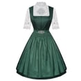 thumbnail image 2 of Women's Classic Bavarian Dirndl Set, Square Neck High Waist Flared Skirt Suspender Dress Matching 3/4 Sleeve Lace Trim Blouse Green S(S), 2 of 6