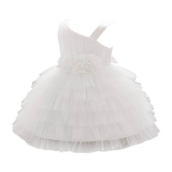 QHFBli Girls Formal Party Dress Elegant Layered Ruffle Cake Tutu Gown For Toddler Kids Birthday Celebration Holiday Fancy Attire White 6-9 Months