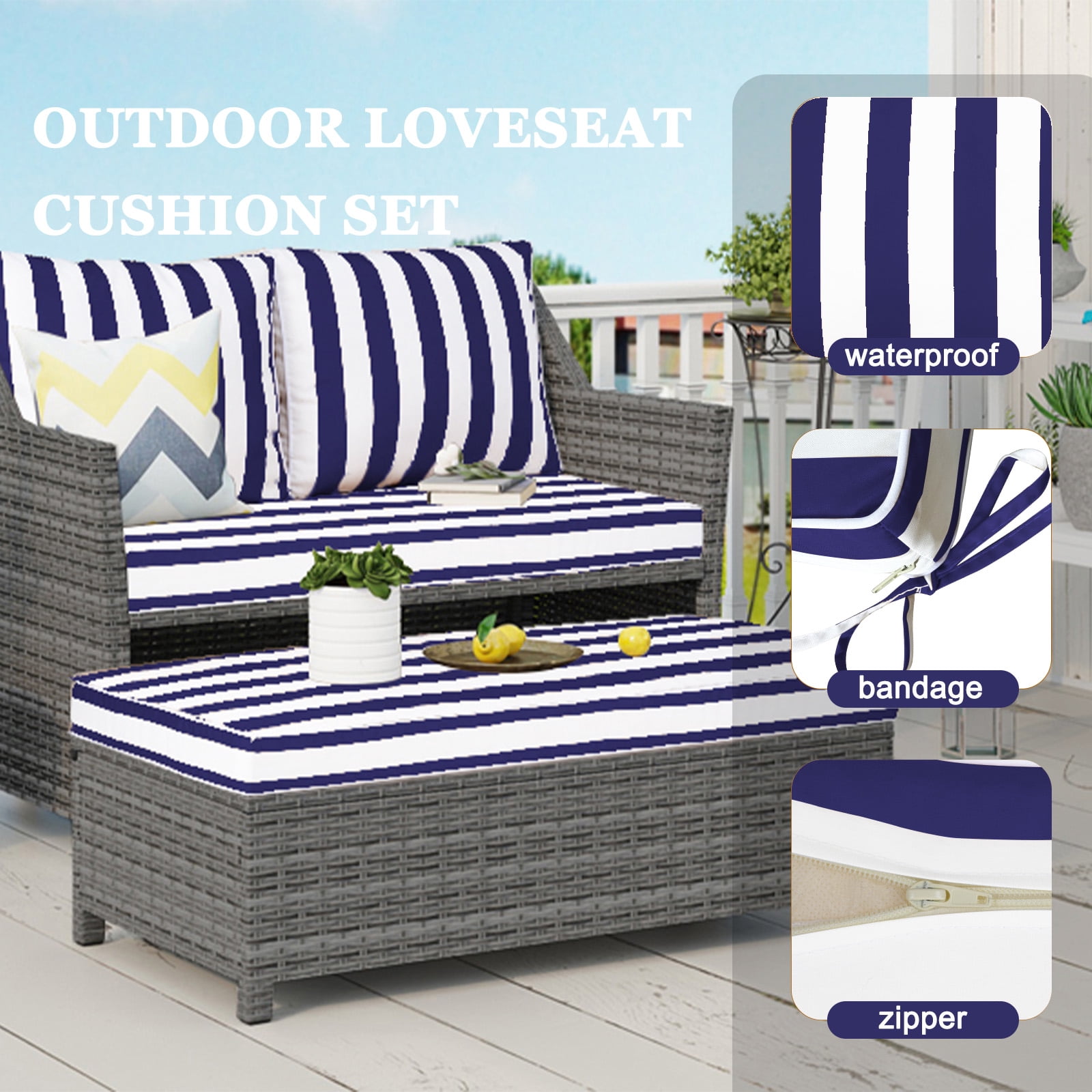 swing Outdoor Loveseat Cushion Set 48 x 24 inch,Waterproof Weather & Fade Resistant Seat and Backrest Cushion Set for Couch, Swing, Bench