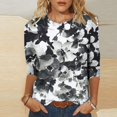 thumbnail image 2 of Pompotops T-shirt Mode Femme Imprimé Manches 3/4 Blouse Col Rond Hauts Décontractés en Solde, 2 of 5