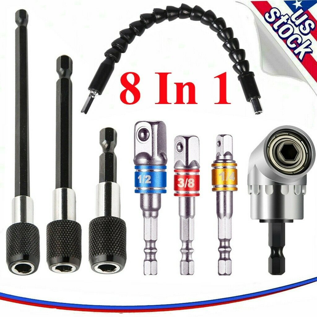 105° Right Angle Drill Adapter Flexible Shaft Extension Socket Set Hex