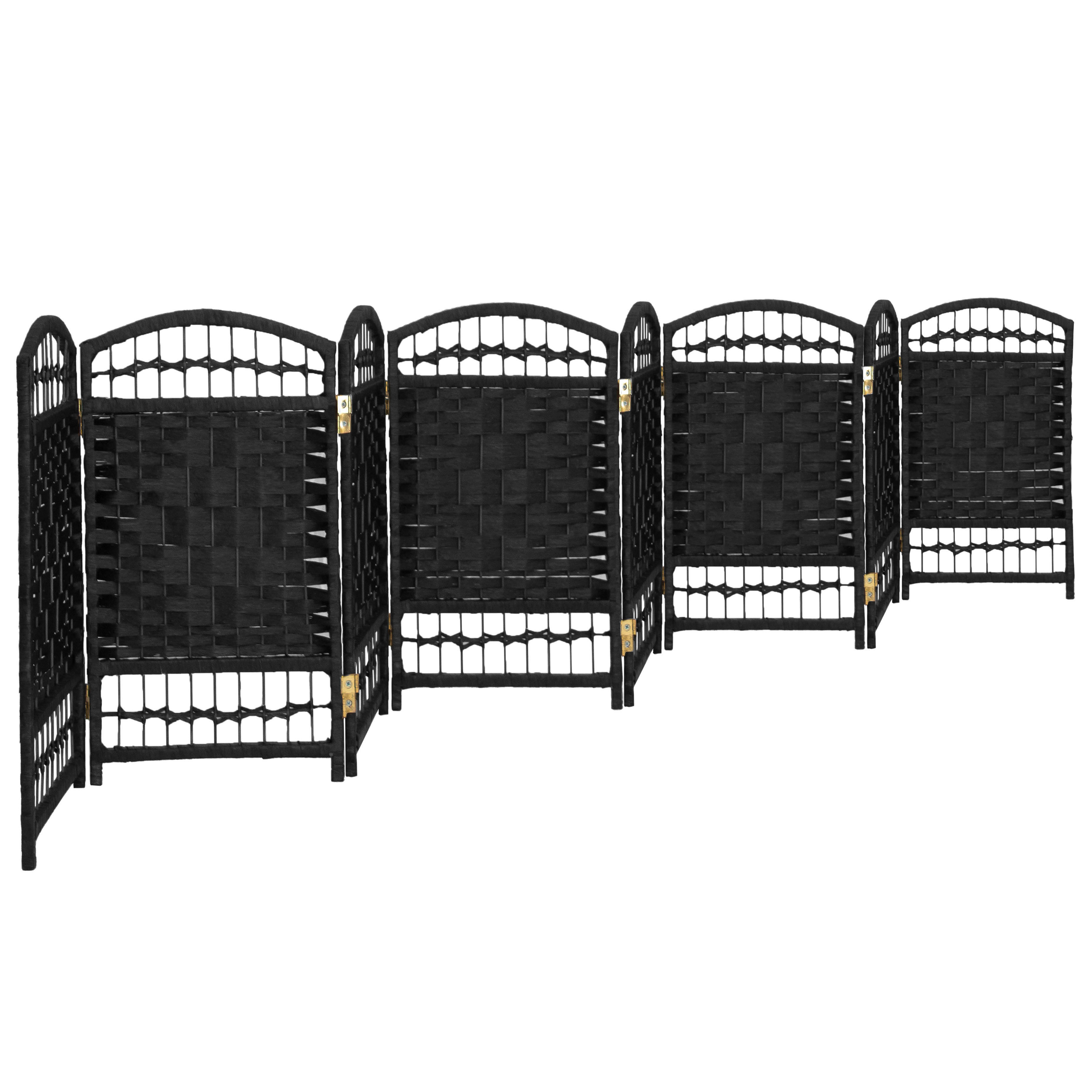 Red Lantern 2 ft. Short Fiber Weave Folding Screen - Black - 8 Panels
