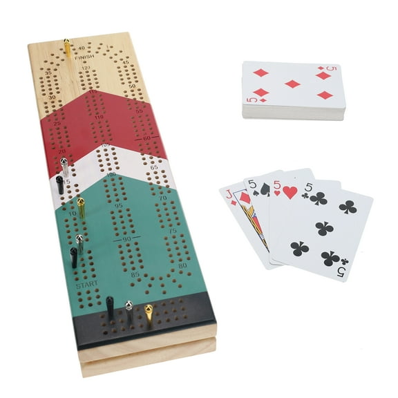 WE Games Cabinet Cribbage Set - Nautical Print - Solid Wood 3 Track Board