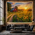 thumbnail image 6 of Red Barn and Sunflower Field in Pastoral Sunrise, Dreamy Impressionist for Nature Lovers, Scenic Countryside Art, Thanksgiving Gift, Tapestry Wall Hanging for Living Room and Dorm, 6 of 7
