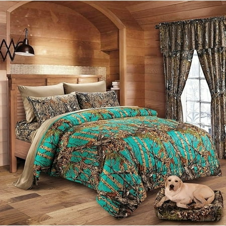 Camo Comforter Set Bed In A Bag Teal Forest Brown Cal King