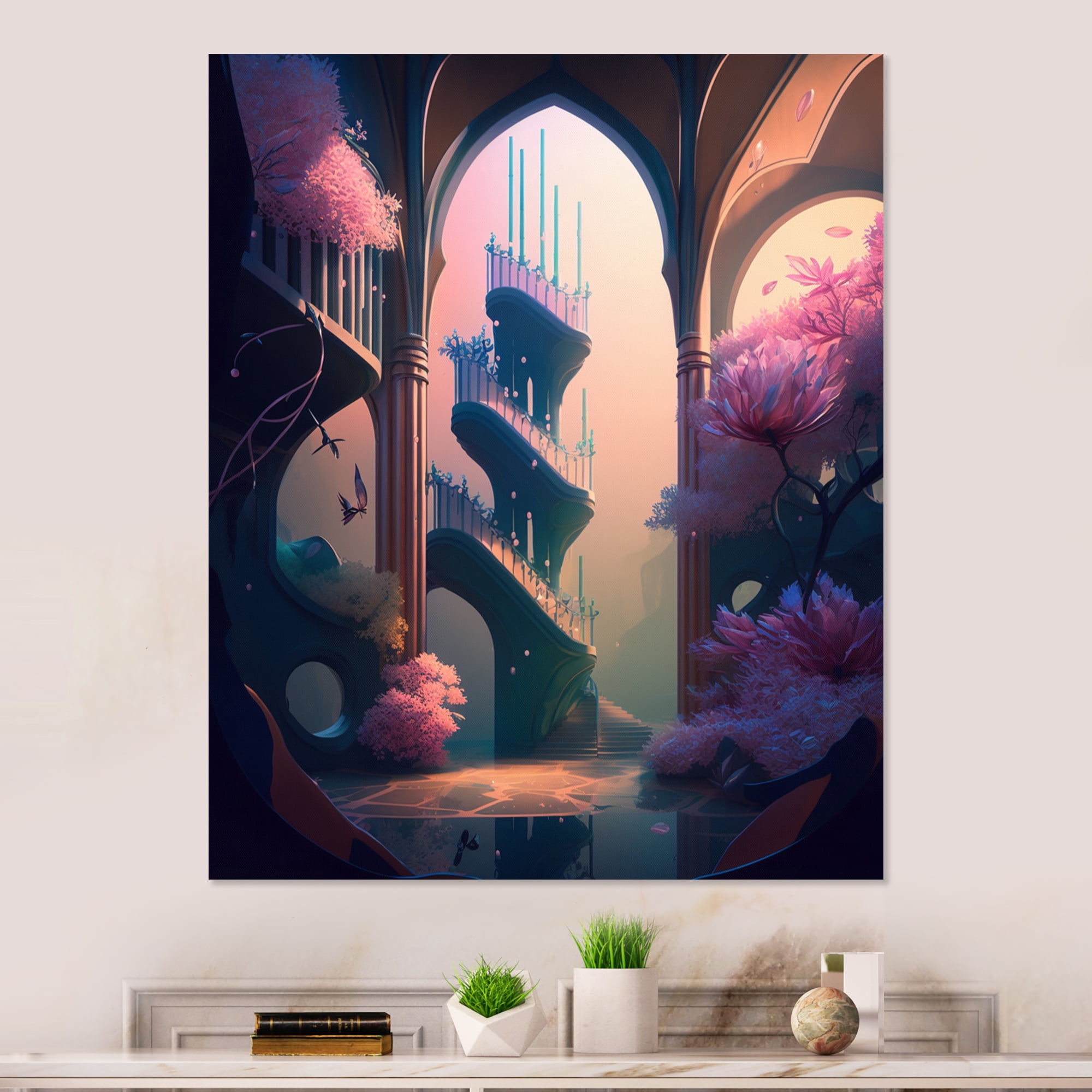 Designart Futristic Architecture With Flowers III Canvas Wall Art