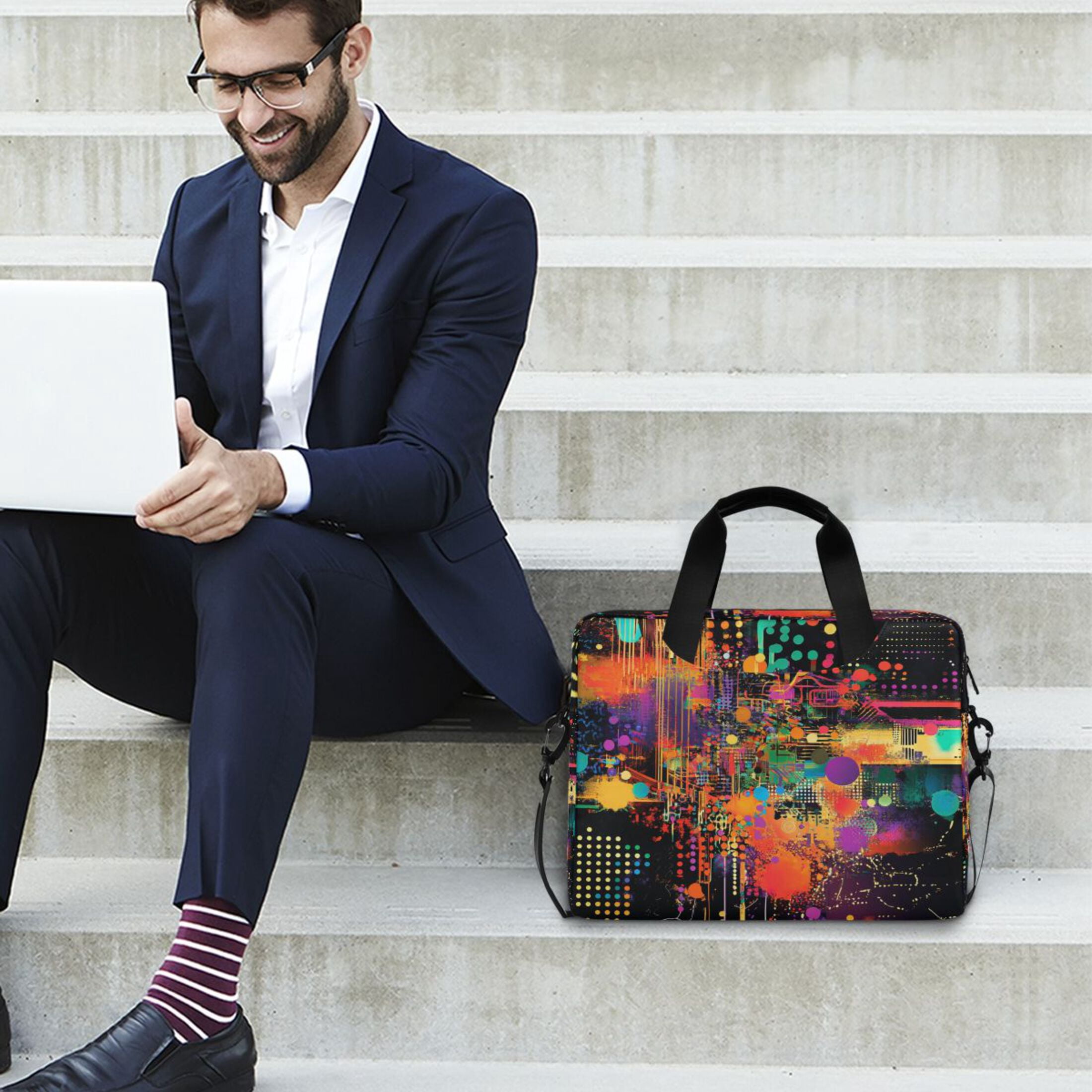 16" Laptop Tote Bag Laptop Sleeve Case Computer Briefcase for Work & Travel Data Streams Pattern