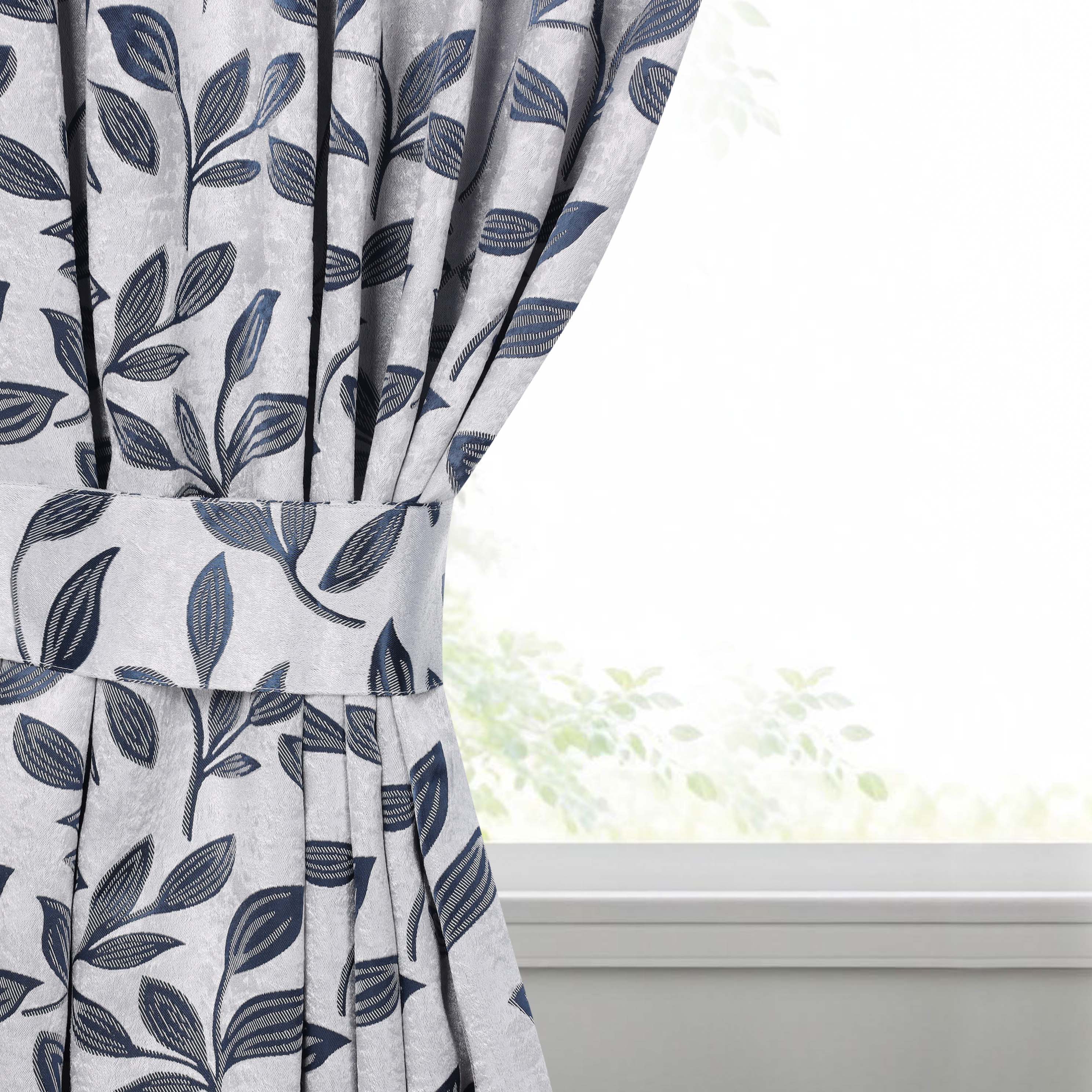 Superior Blackout Leaves Curtains Set of 2, Light Filtering Grommet Curtain Panel Set, White-Navy, 46"W x 84"L