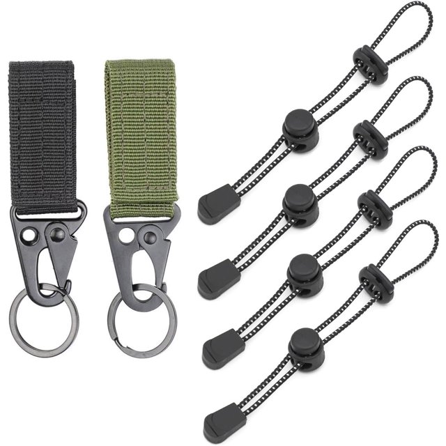 xianlin-6 Pack Tactical Gear Clip Attachment Hook Set Belt Keeper Clip Key Holder Elastic Rope Hanger Lanyard for MOLLE Strap Survival Gear First Aid Kit Military Tactical Backpack Admin Pouch