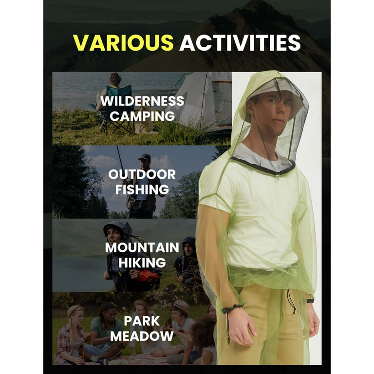 HENNCHEE Mosquito Jacket with Hood, Bug Net Pants, Mesh Bug Shirt
