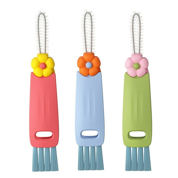 Cepillo de limpieza 3 en 1 con forma de flor, cerdas suaves, elimina manchas difíciles, limpiador bucal con forma de espiral, cepillo de taza plegable giratorio.