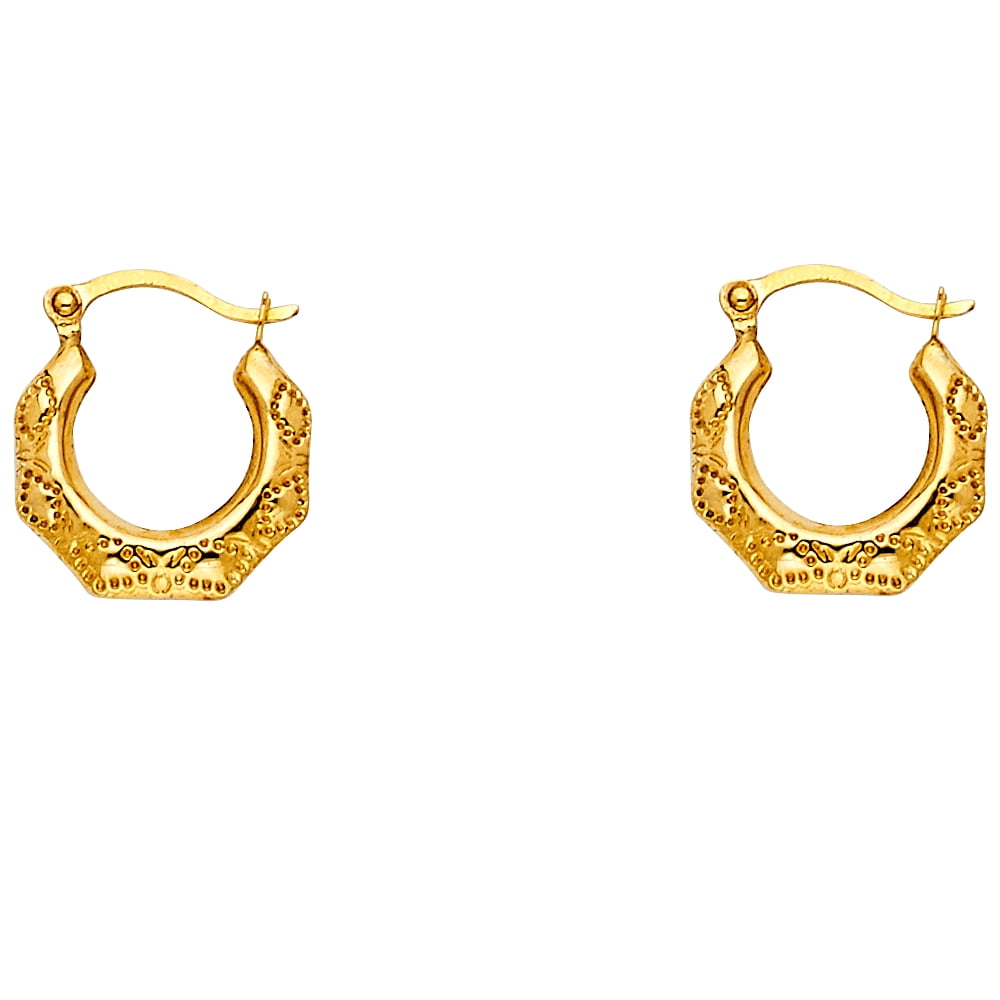 Small Huggie Hoops 14k Yellow Gold Hollow Earrings Diamond Cut Polished ...
