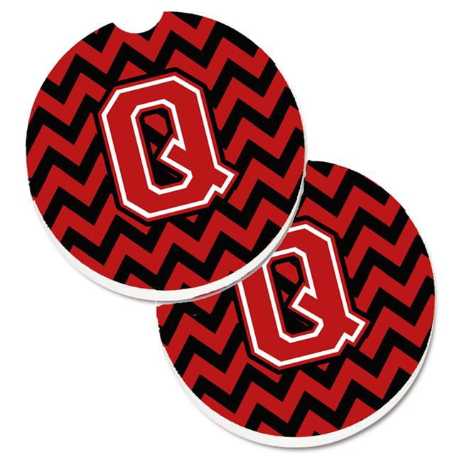 Letter Q Chevron Black & Red Set of 2 Cup Holder Car Coaster