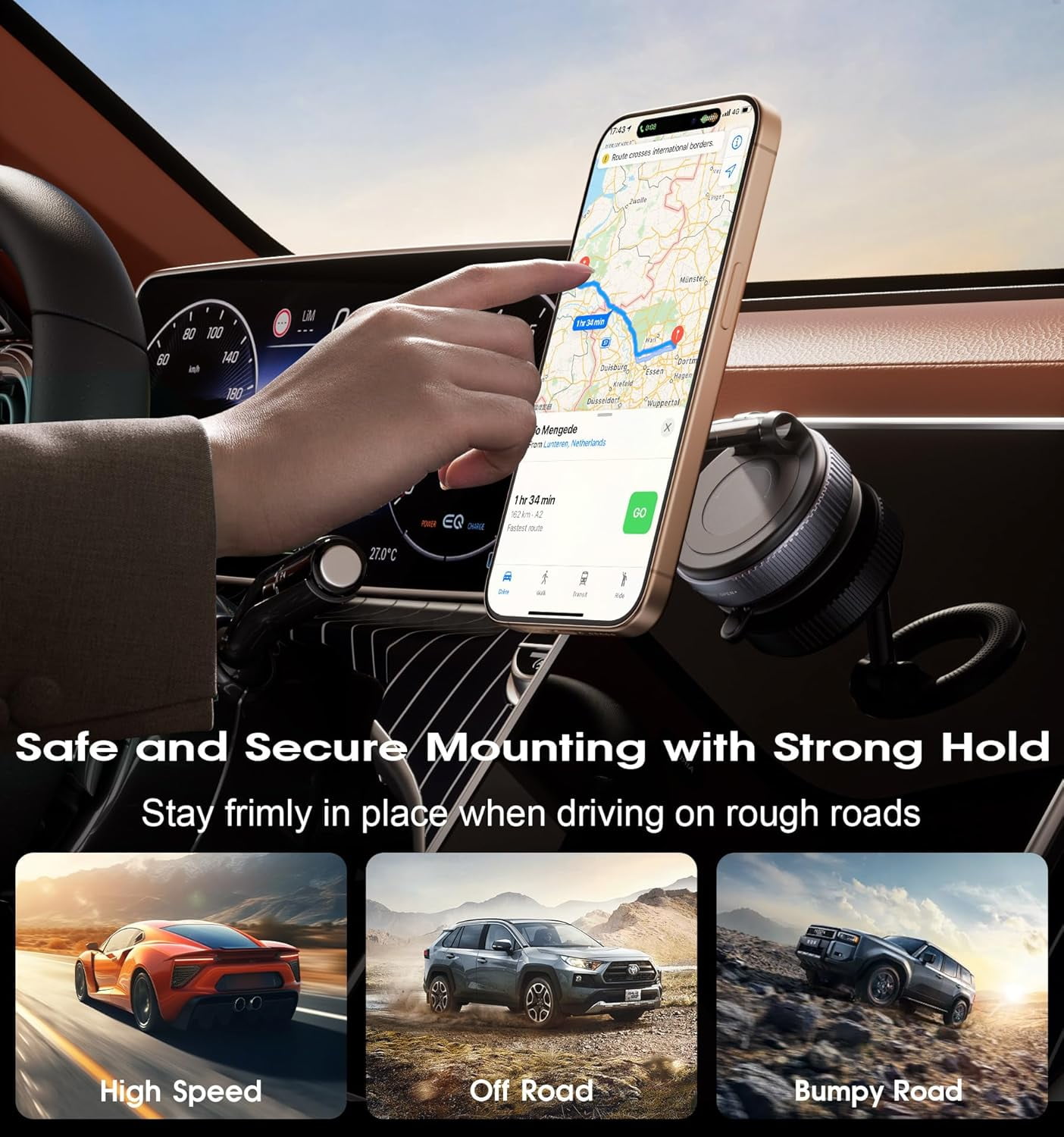 2026 Upgraded Vacuum Magnetic Car Phone Holder 360° Reinforced 96LBS Ultra Suction Cup Phone Mount for MagSafe Cell Phone Holders for Your Car/Gym/Mirror Mount for iPhone & Android