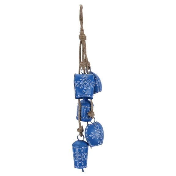 Vivanta Christmas Bell Wind Chime 25” – 5 Pcs Metal Jingle Bells on Jute Rope, Holiday Décor, Vintage Sleigh Bells Wind Chime for Door, Fireplace Mantel, Tree & Home Decoration (Blue)