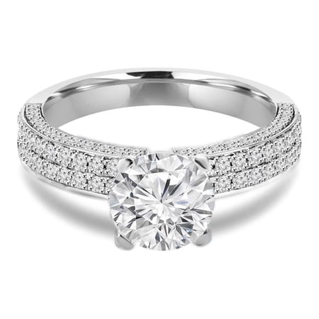 1.5 CTW Round Diamond Two-Row Solitaire Engagement Ring with Accents in 14K White Gold - Size 5.5