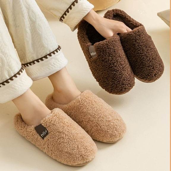 House Slippers for Woman Man Non-Slip Round Toe Thick Soled Slip-on Slides Outdoor Indoor Home Household Silent Fashionable Fall Winter Thick-Soled Warm Sandals for Couples