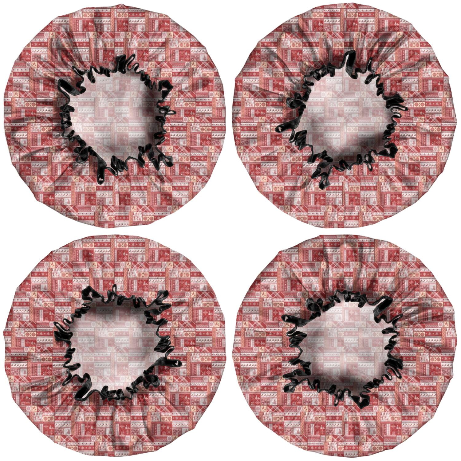 Shower Caps,Red Christmas Patchwork Pattern Waterproof Shower Cap for Women 4 Pieces,Double Reusable Hair Cover for Shower PEVA Elastic Stretch Hem