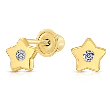 Tilo Jewelry 10K Yellow Gold Tiny Star CZ Stud Post Earrings with Cubic Zirconia CZ Stones | Secure Screw-Backs | Dainty Everyday Earrings for Women & Unisex