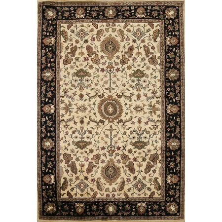 Ivory Floral Agra Oriental Area Rug Hand-Tufted Carpet 5x8