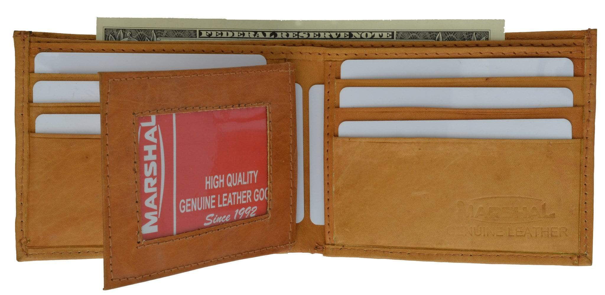 Ostrich Print Cowhide Leather Bifold Wallet with Center Id window & Credit card Slots by Marshal