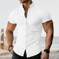 thumbnail image 2 of TNOBHG Men Slim Fit Shirt Men's Cotton Linen Slim Fit Stand Collar Shirt with Short Sleeves, 2 of 8