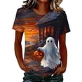 thumbnail image 2 of Women's Halloween Shirts Short Sleeve Crewneck Graphic Tees Ghost Pumpkin Print Casual Fall Tops Novelty Holiday Party Blouses Lightweight Comfortable Apparel, 2 of 5