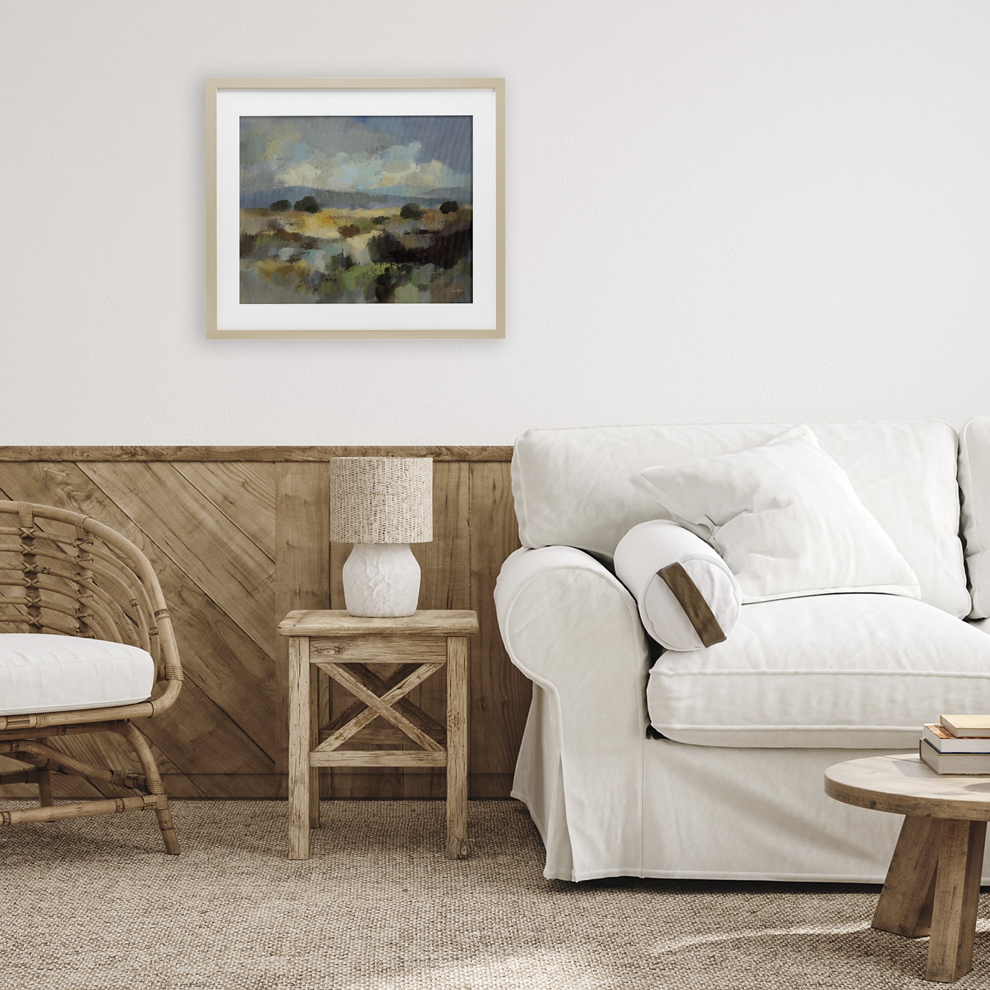 Stupell Industries Muted Blue Landscape with Clouds Birch Framed Print Under Glass, design by Silvia Vassileva