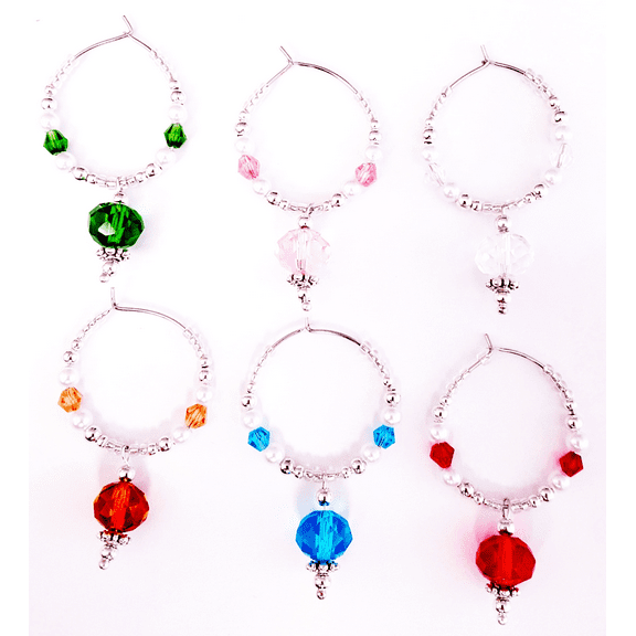 Crystal Color Wine Glass Drink Charms Markers Decor Handmade Set of 6