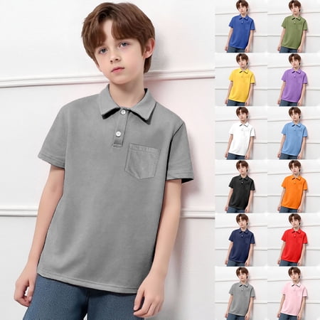 ibiyuan Boys Polo Shirts Size 10-12 Button Down Striped Short Sleeve Pocket Shirts Everyday Beach Shirt Summer Boy Shirt With Pocket 5-6 Years