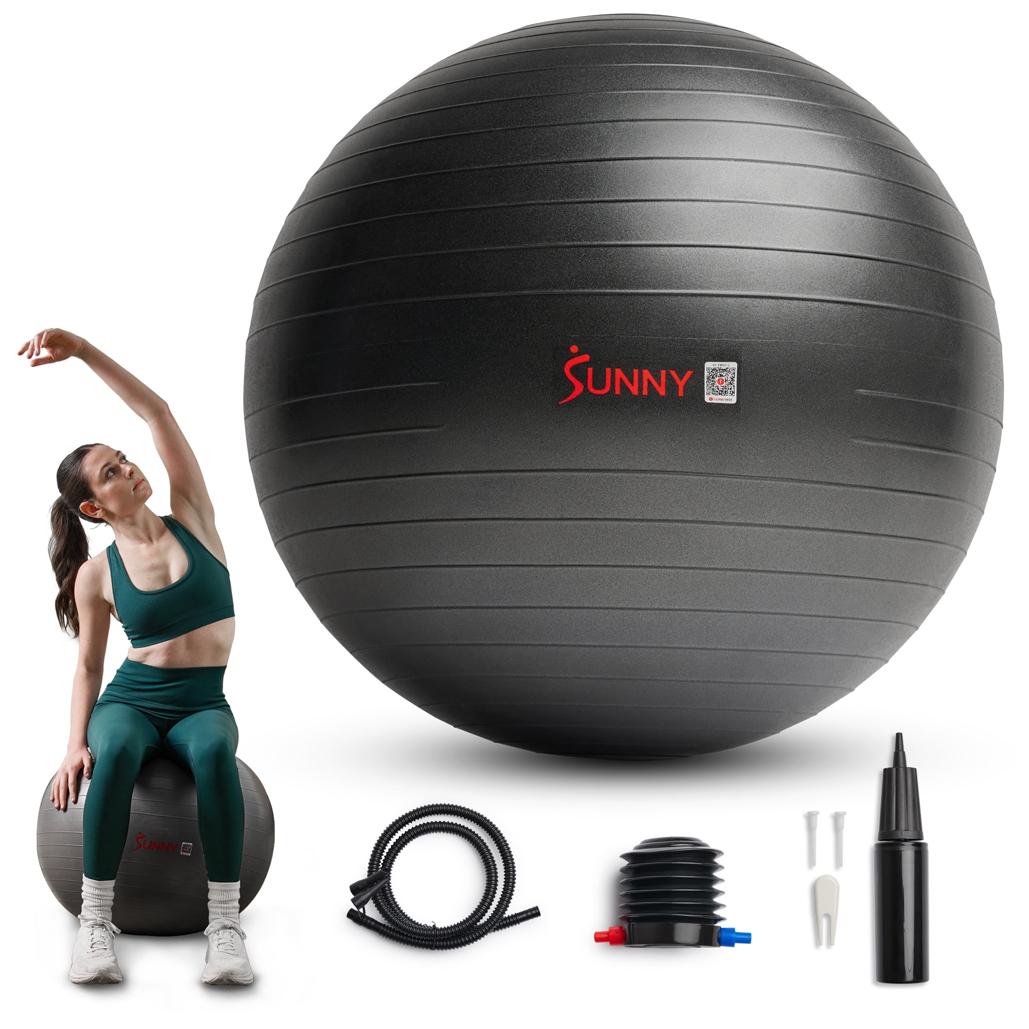 Sunny Health & Fitness Premium Yoga Ball Large 75CM Anti-Burst Exercise Ball for Workouts, Pregnancy, Physical Therapy, Stability Ball Chair Fitness, Extra Thick Yoga Ball with Pump - SF-EB02-L
