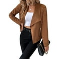 thumbnail image 2 of Women'S Faux Suede Jackets Fashion Fall Clothes Long Sleeve Open Front Cropped Coat Outwear Brown S, 2 of 9