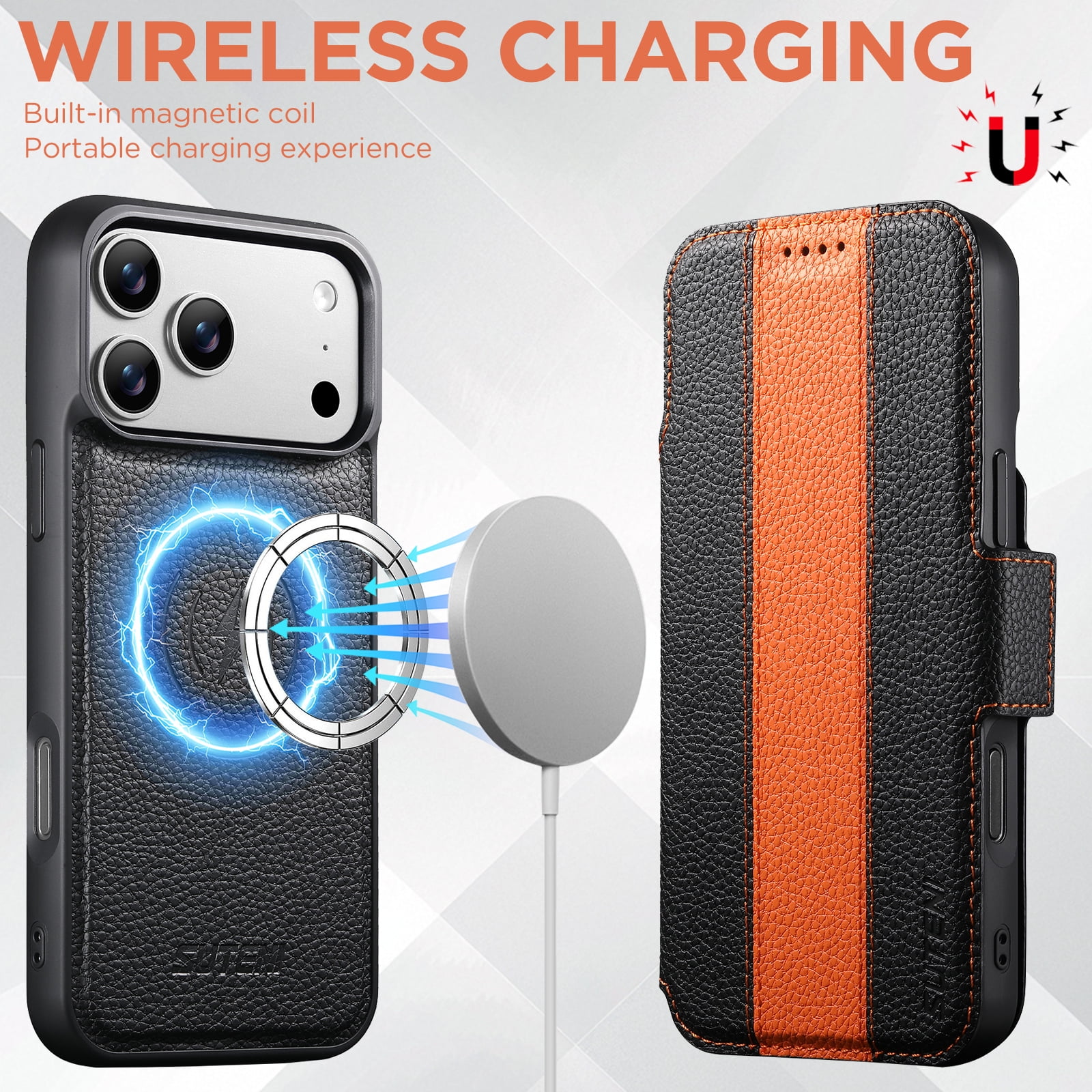 Dteck for iPhone 17 Pro Max Detachable Wallet Case with Card Holder, 2 in 1 PU Leather Flip Folio Stand Shockproof Phone Cover 6.9 Inch 2025,Orange