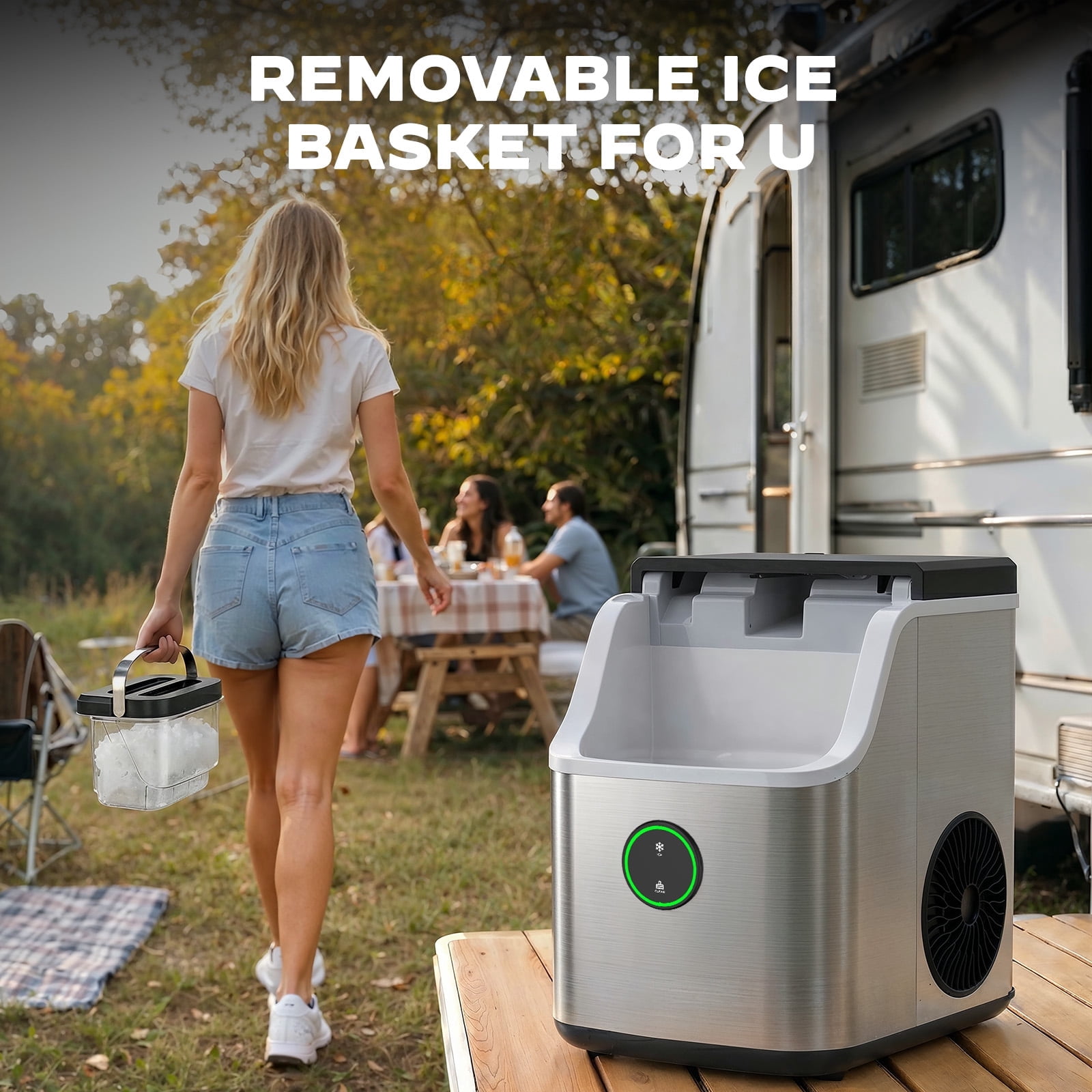 Philergo 35lbs/24H Nugget Ice Maker Countertop with Detachable Ice Basket, Portable Ice Machine,Chewable Ice, Self-Cleaning, Silver