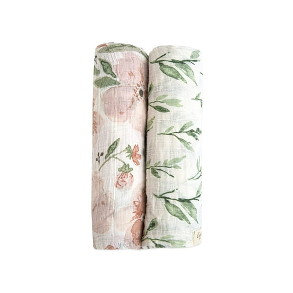 crane Baby Soft Muslin Swaddle Blankets, Soft Swaddle Wraps for Boys and girls, Floral, 2 count, 47 x 47 (Bc-100SWS), Parker Print
