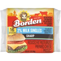 Borden 2% Milk Singles Sharp Cheese Slices, 0.75 oz, 16 ct