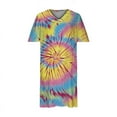 thumbnail image 4 of Usmixi Womens Dresses Plus Size Pocket Swing Hem Tunic Tshirt Knee-Length Sun Dresses Casual Tie-Dye V-Neck Short Sleeve Midi Summer Dress Yellow xxxl Under $5, 4 of 5