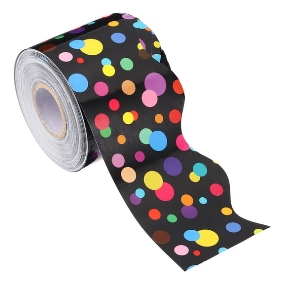 Uxcell 2.24"x 65.6Ft Bulletin Board Border,Colorful Dot Scalloped Trim, Color/Black