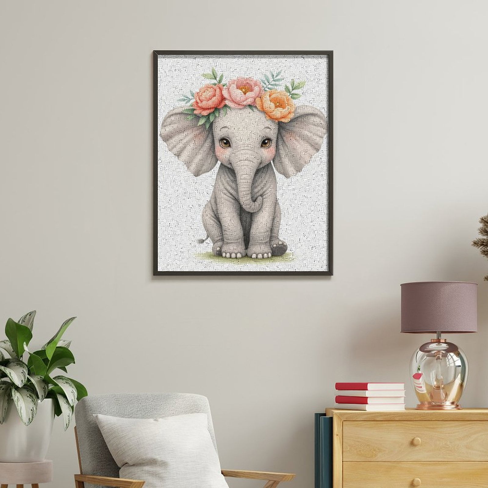 Paint By Numbers Kit for Adults Beginner - DIY Elephant Floral Crown Adorable Art Canvas Painting Kits for Adults, Frameless Paint By Number for Adults for Home Wall Decor 16x20 Inch
