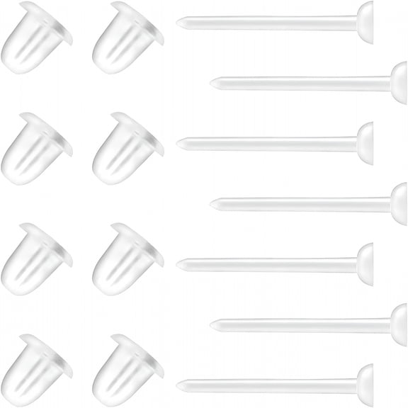 DESIGNICE Clear Earrings for Sports, 400Pcs 18g Plastic Earrings for Sensitive Ears, Clear Stud Earrings for Work with Solid Plastic Posts and Soft Rubber Earring Backs in 2 Organizer Box