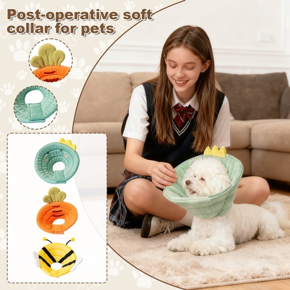 Pet Elizabethan Collar Post-Operative Recovery Cone for Cats and Dogs Protective Headgear Anti-Licking Biting Neck Cone Soft Material Pet Healing Supplies Saffron