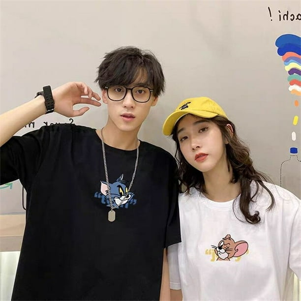 Camiseta negra para mujer nina y nino camisa holgada con estampado de dibujos animados regalo de verano para pareja Walmart en linea