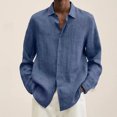 thumbnail image 2 of Qwertyu Long Sleeve Shirts for Men Cuban Camp Guayabera Cotton Linen Shirts Casual Button Down Tops Dark Blue XL, 2 of 5