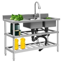 2 Compartment Commercial Utility Prep Sink Basins Kitchen Sink w/ Faucet Stainless Steel